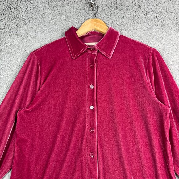 Soft Surrounding Top Womens SP Berry Pink Boyfriend Fit Buton Down Loose Velvet - Picture 2 of 11